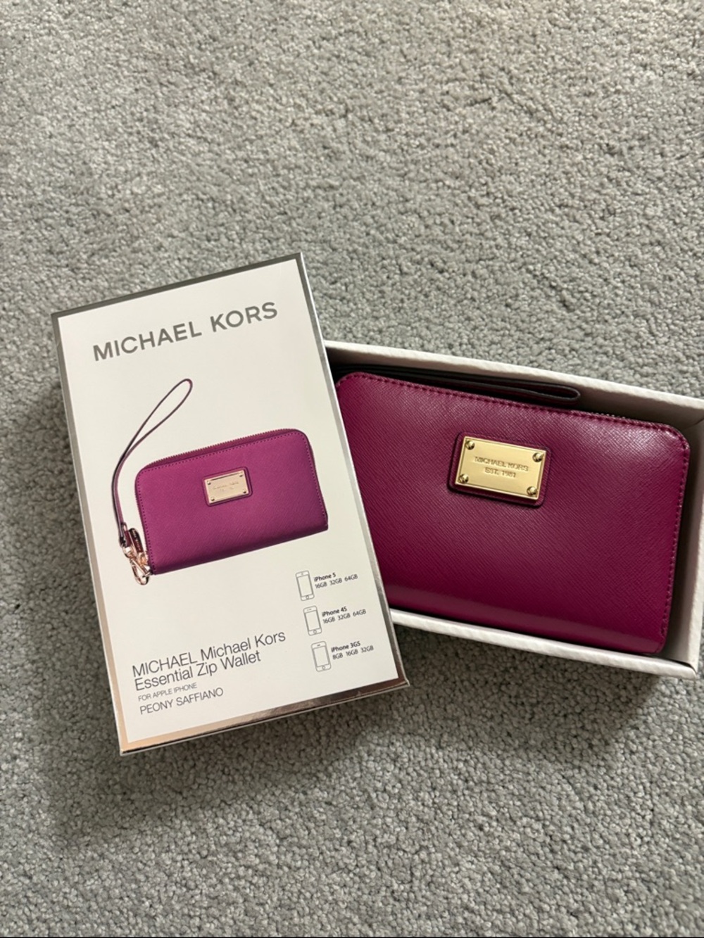 Michael Kors Peony Zip Wallet in Deep Pink with Gold Plate